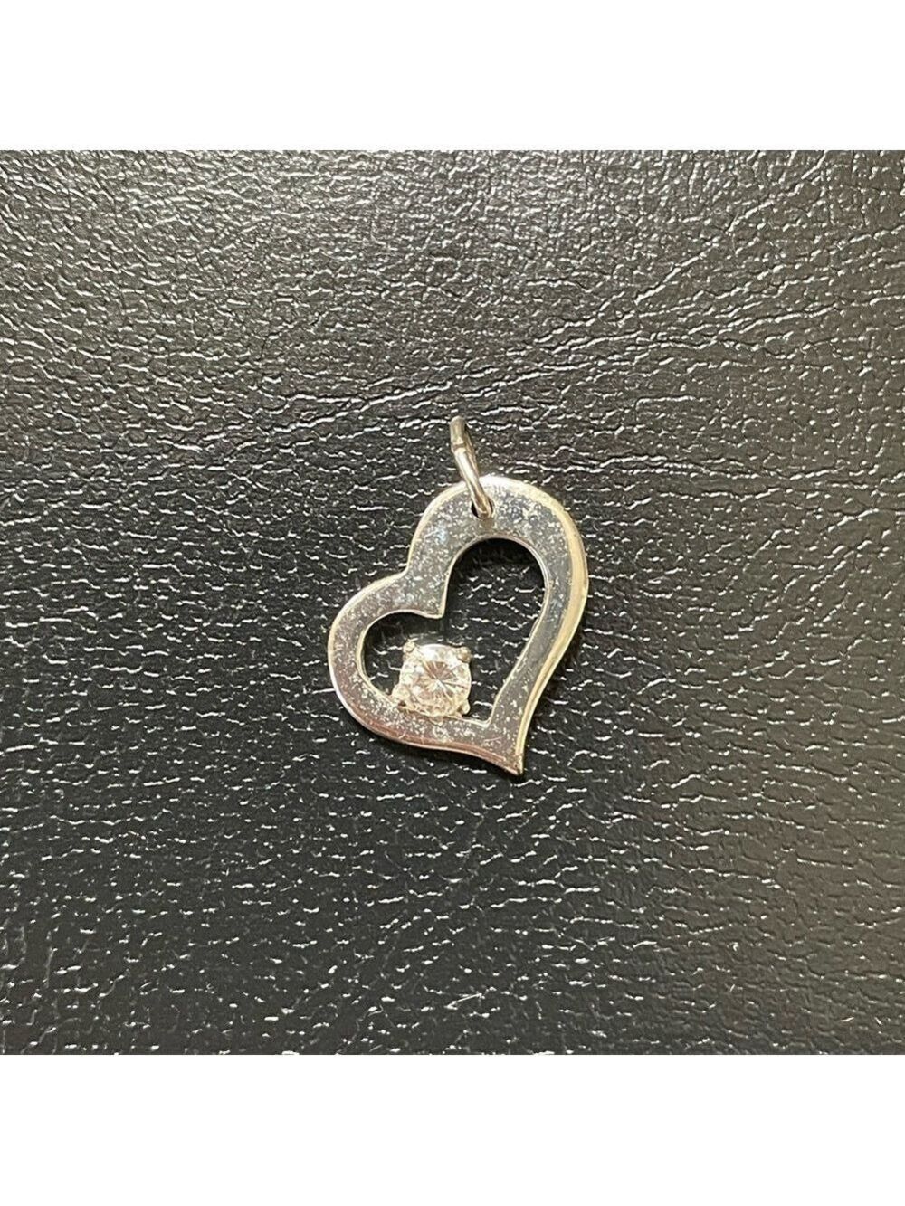 Pendant Charm Sterling Silver 925 Heart With Round Crystal Y2K Vintage